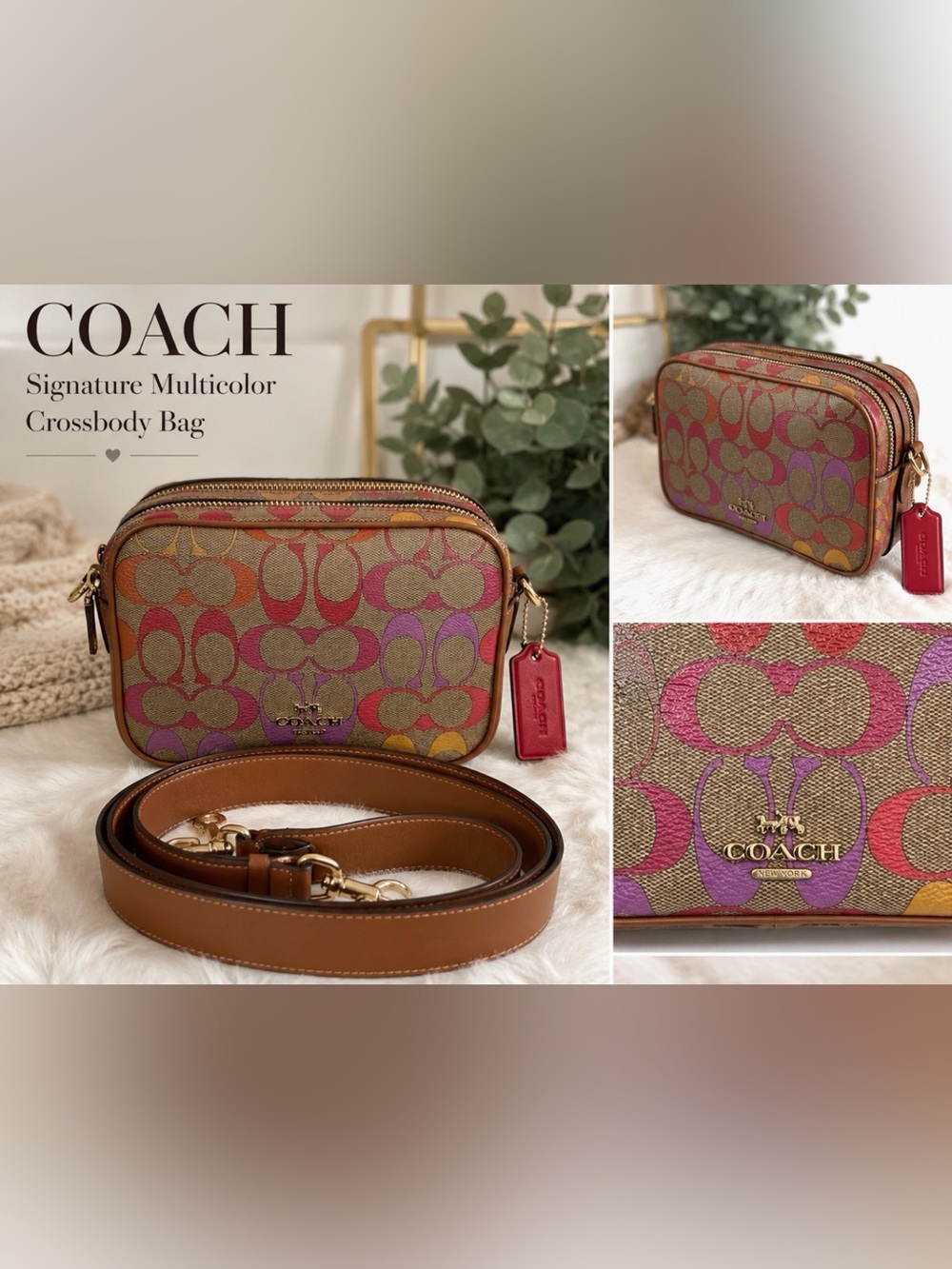 COACH Multicolor Signature Canvas Crossbody - Pink, Gold, Tan